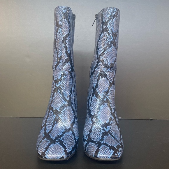 Jeffrey Campbell Heeled Leather Black blue Snake Mid Height Zip Boots Sz 7.5 - Picture 2 of 11